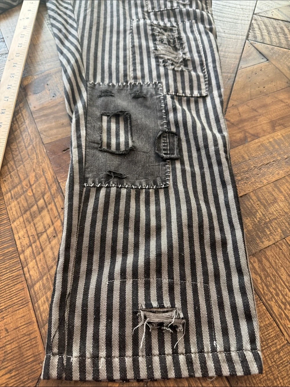 NWT Blue Velvet Striped Patchwork Pants in Black and Gray - Picture 12 of 14